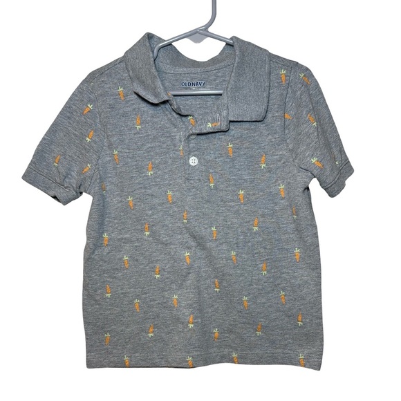 Old Navy Toddler Boys Short Sleeve Pique Polo Shirt Grey with Carrot Print 4T - Picture 1 of 8